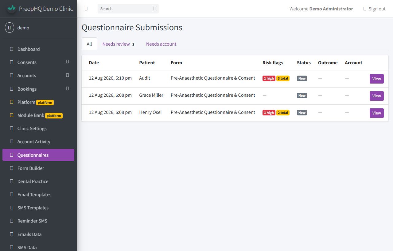 The submissions worklist with review states